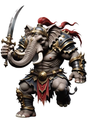 éléphant gladiateur en colère assoiffé de combat
