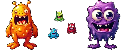 grand and petite colored jelly monsters gathering