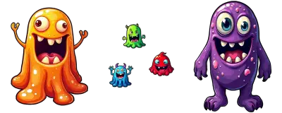colored jelly monsters: big protectors, tiny trio