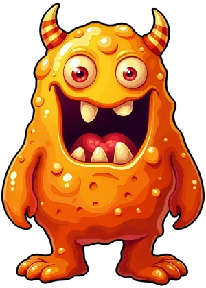 monstre orange gélatineux avec un large sourire