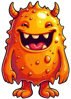 mostro gelatinoso arancione allegro ridacchia contagiosamente