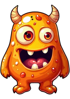 grosso mostro di gelatina arancione con un sorriso gioioso