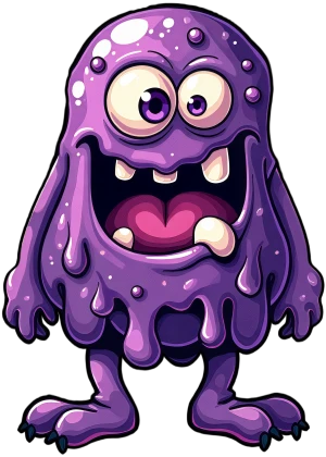 gocce allegre del mostro di gelatina viola dagli occhi spalancati