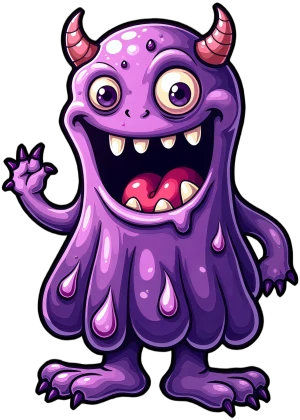 le sourire gluant du monstre violet gélatineux ondulant